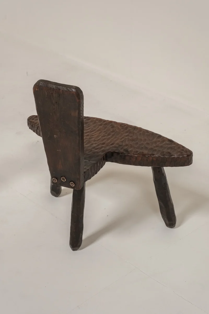Pair of Hand-Carved Brutalist Wooden Chairs, France, 1950s