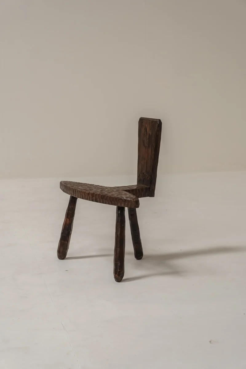 Pair of Hand-Carved Brutalist Wooden Chairs, France, 1950s