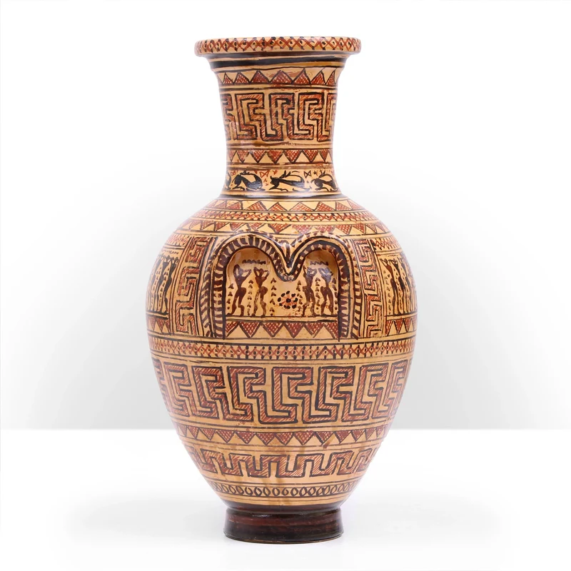 Vase Grec Géométrique avec Motifs Complexes