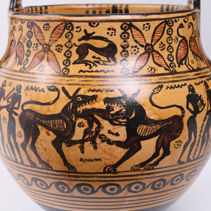 Vase Grec Géométrique avec Scène des Juments de Diomède