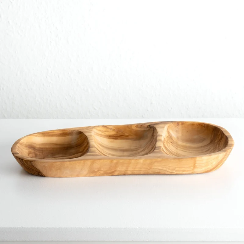 Assiette à 3 Compartiments en Bois d’Olivier Fait Main