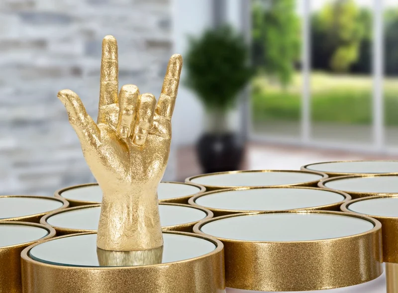 "Statue de main "Rock and Roll" dorée (décoration moderne)"