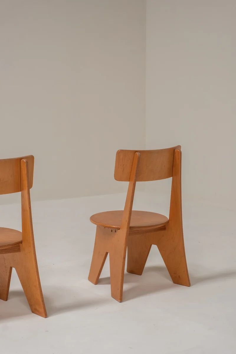 Sculptural Pair of Plywood Chairs, Germany, 1970s
