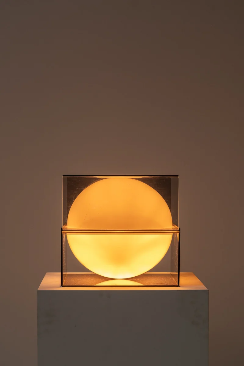Vintage Kubic Glass Table Lamp, Italy 1970s
