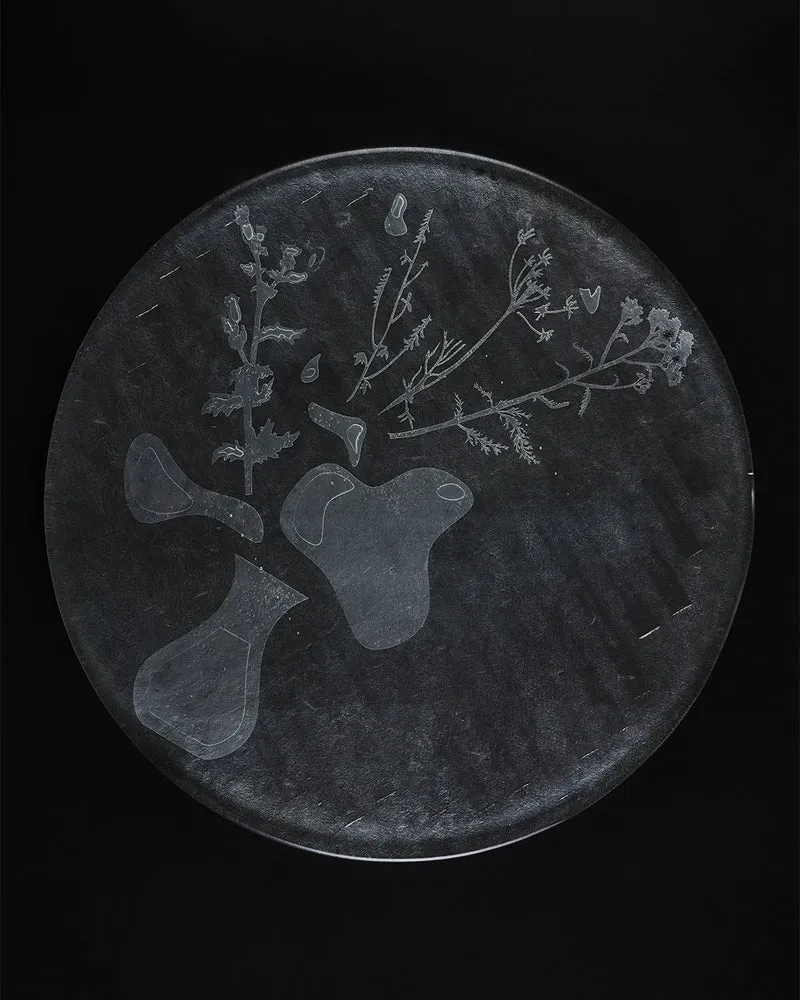 "SPILLED" Coffee Table, Engraved Glass Top