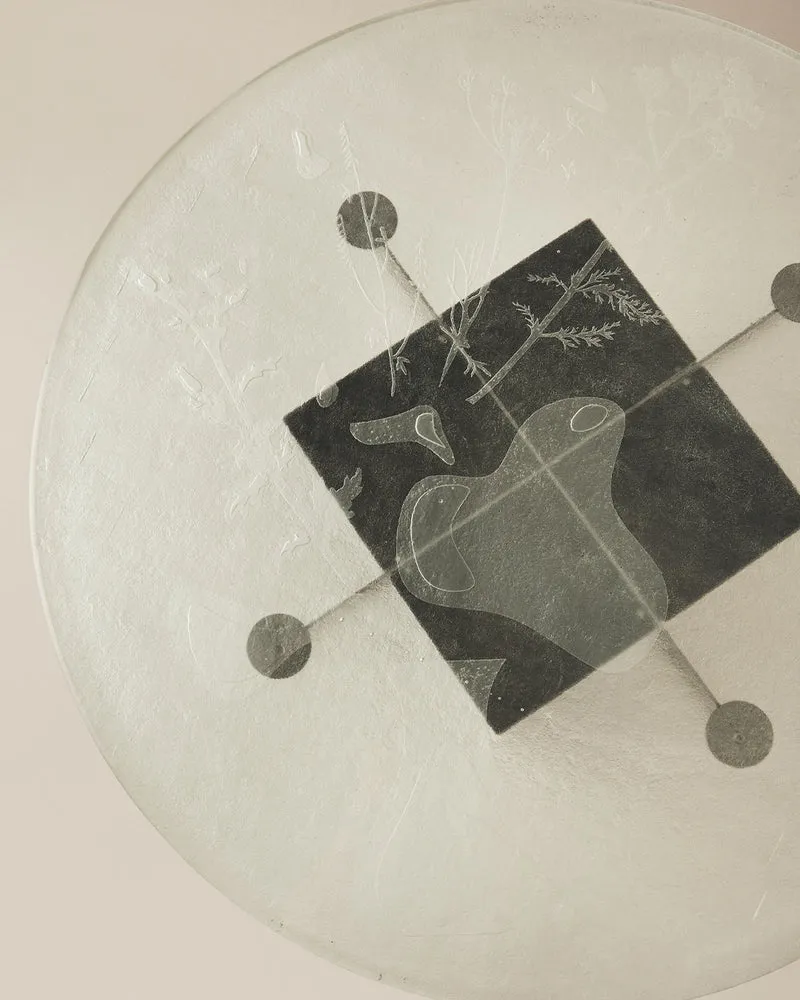 "SPILLED" Coffee Table, Engraved Glass Top