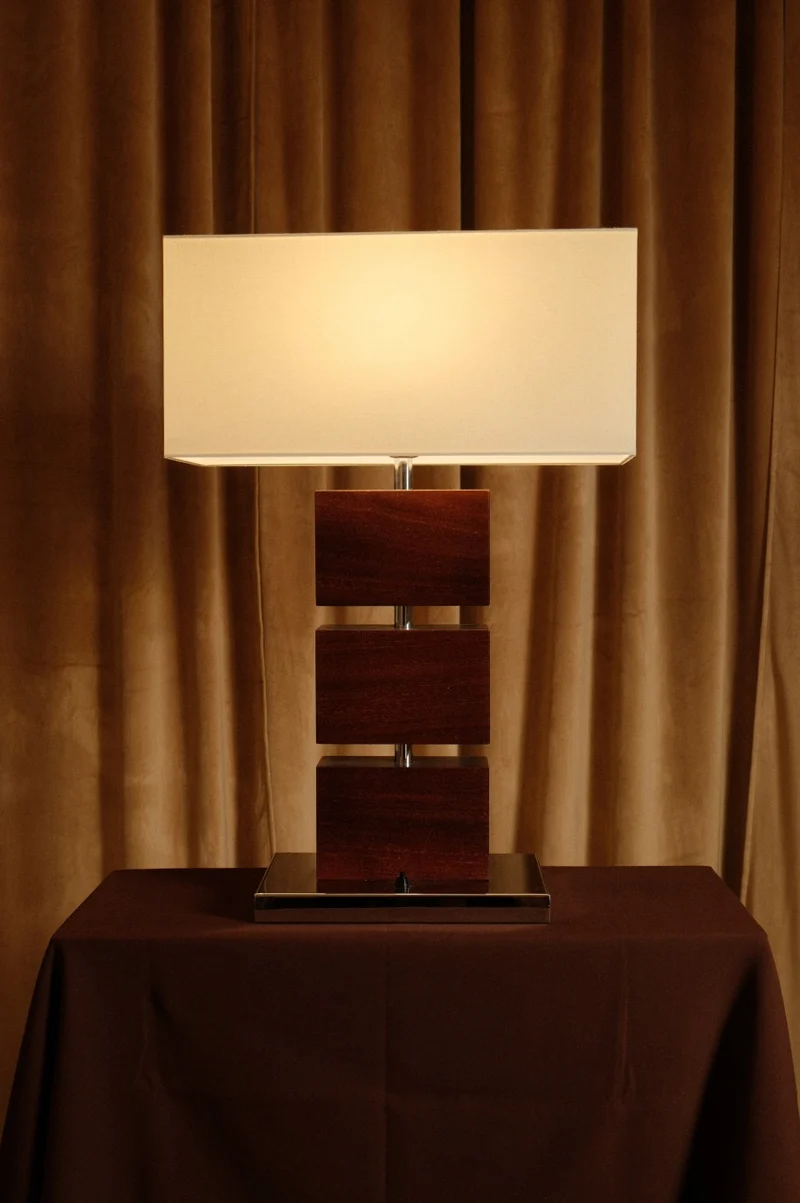 Vintage Pair of French Hotel Wood Table Lamps, 1960s