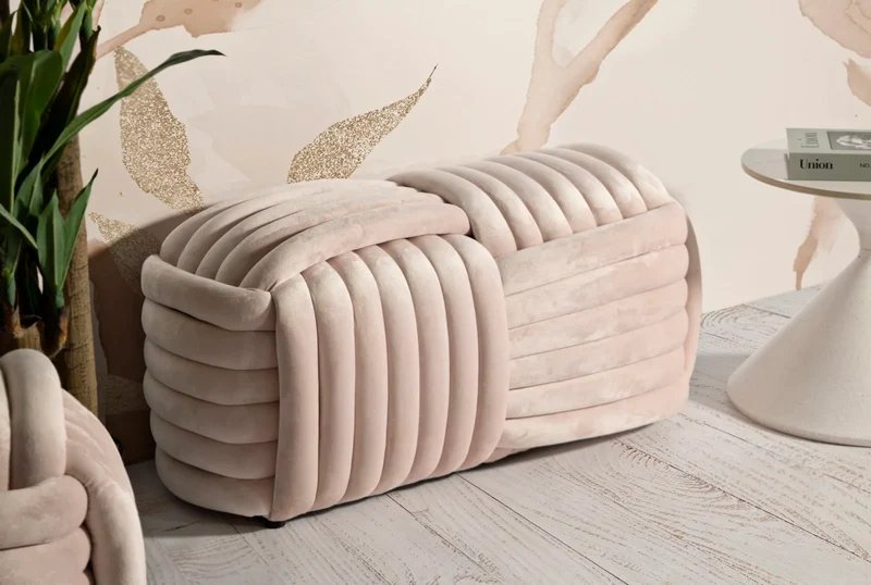 Banc en velours rose – Siège rembourré Sofy