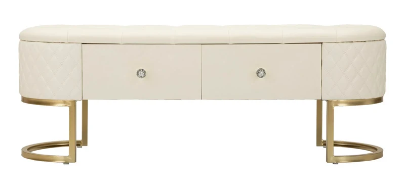 Banc rembourré blanc avec tiroirs – Rangement Sharon