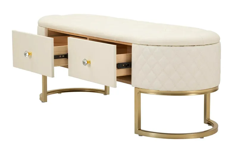Banc rembourré blanc avec tiroirs – Rangement Sharon