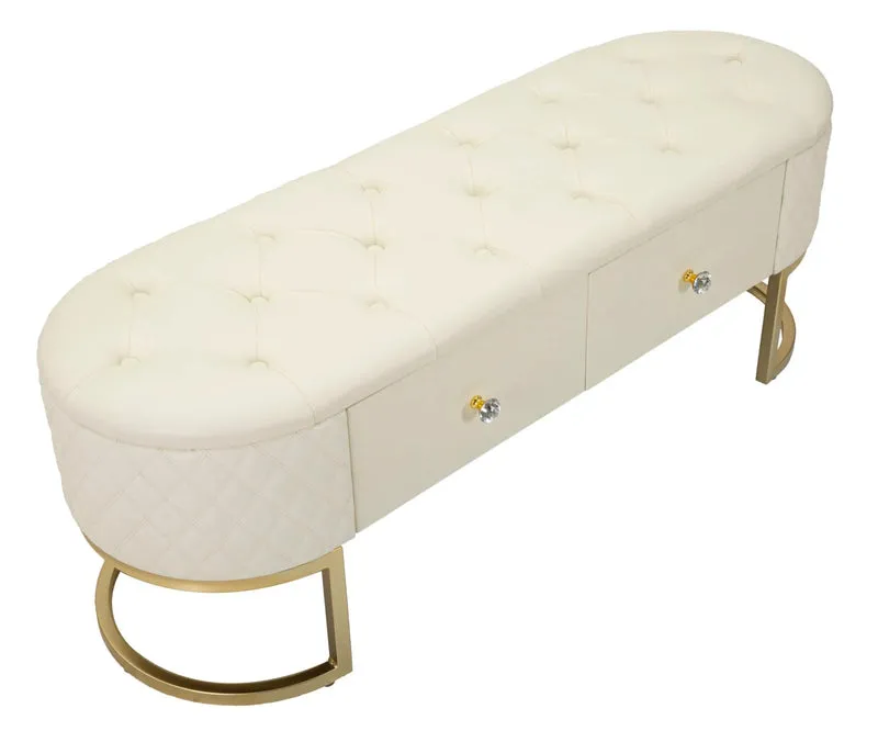 Banc rembourré blanc avec tiroirs – Rangement Sharon