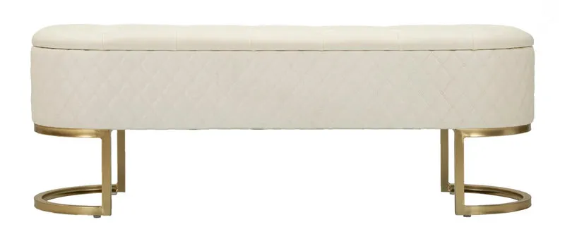 Banc rembourré blanc avec tiroirs – Rangement Sharon