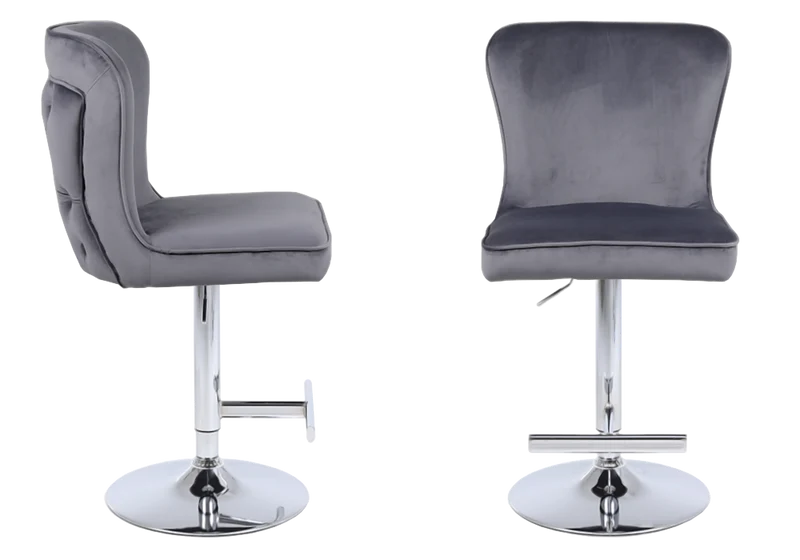 Chaise de bar capitonnée velours anthracite argent - Enzo x2