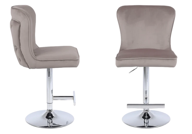 Chaise de bar capitonnée velours taupe argent - Enzo x2