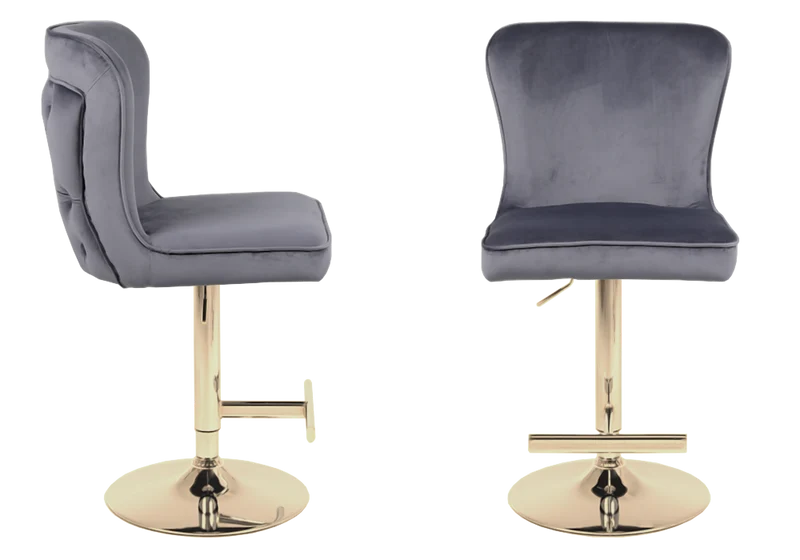 Chaise de bar capitonnée velours anthracite dorée - Enzo x2