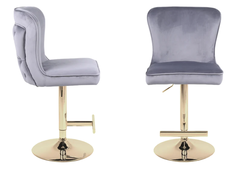 Chaise de bar capitonnée velours gris dorée - Enzo x2