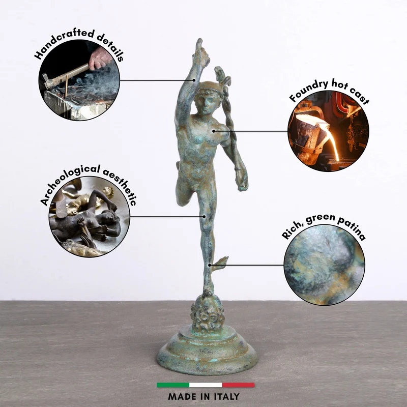 Statuette Mercure par Jean Bologne - bronze vert