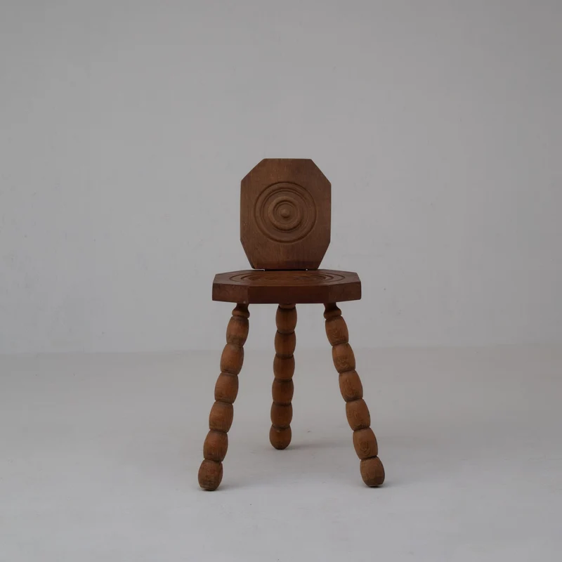 Pair of Sculptural Bobbin Stools with Backrests
