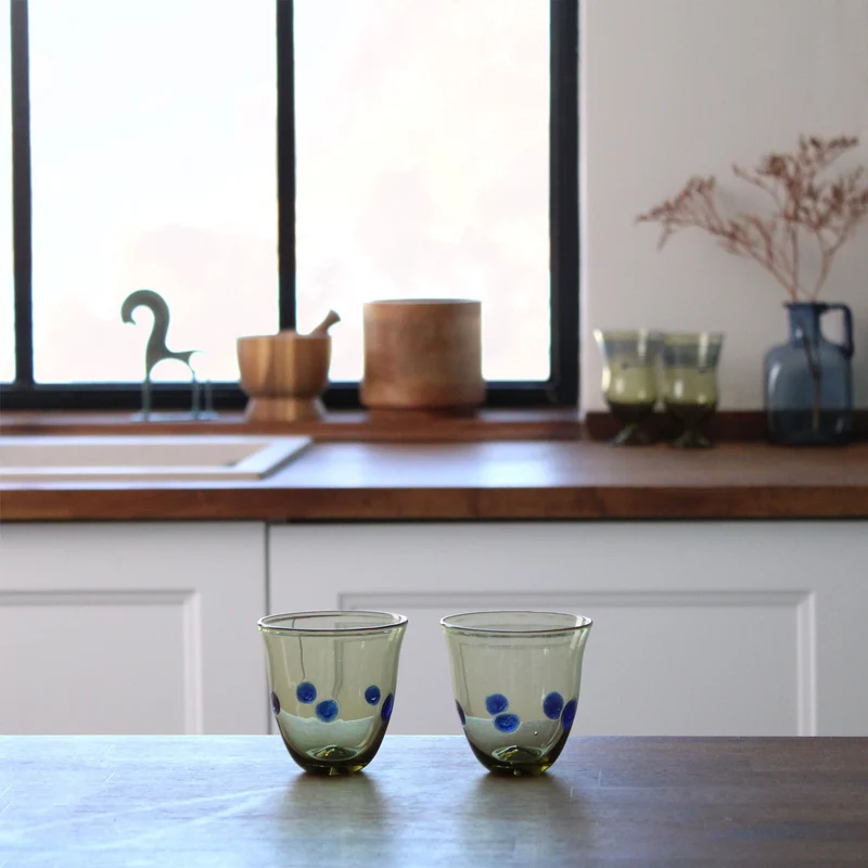 Verre Romain avec Points Bleus en Paire