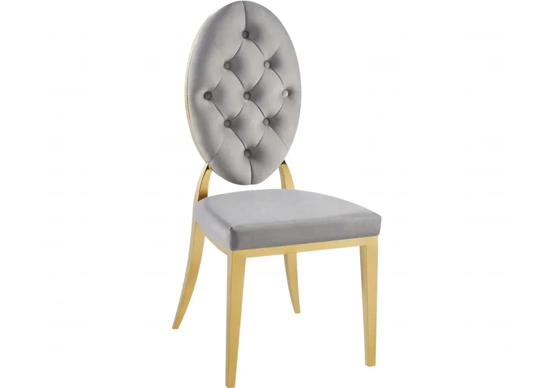 Chaise médaillon capitonnée velours gris doré - Neo x4