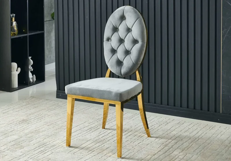 Chaise médaillon capitonnée velours gris doré - Neo x4