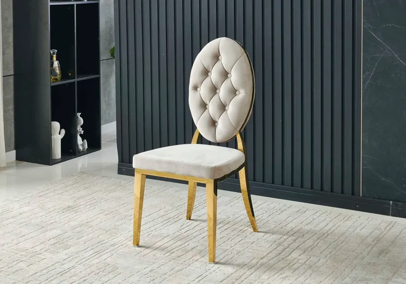 Chaise médaillon capitonnée velours taupe doré - Neo x4