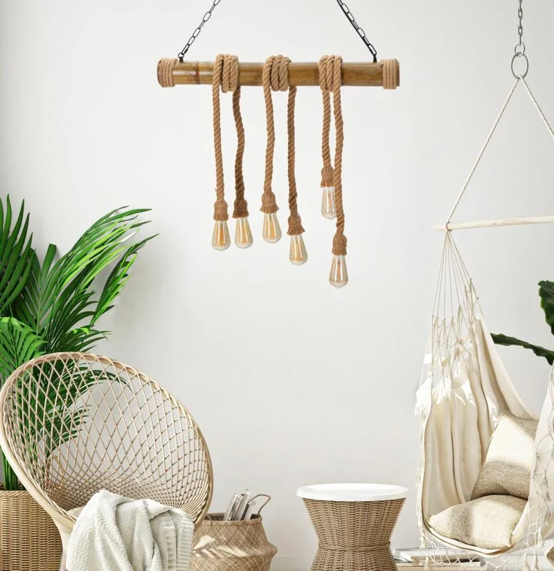 Suspension en bambou et corde – Natural Hanging Light
