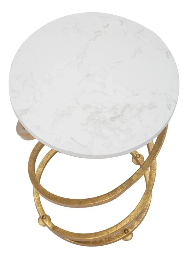 Table d’appoint en spirale en métal doré avec plateau en marbre