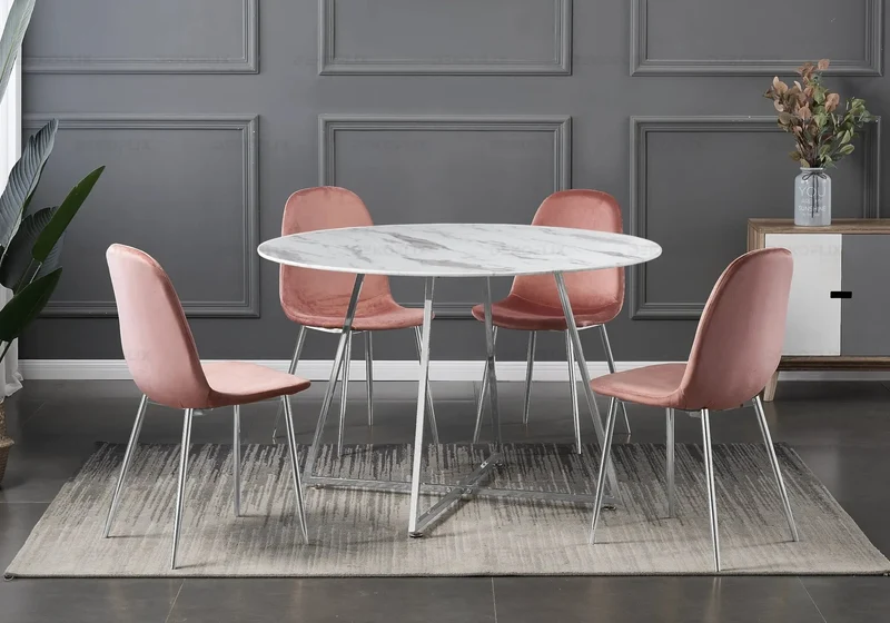 Table ronde marbre blanc pieds argent - Gina