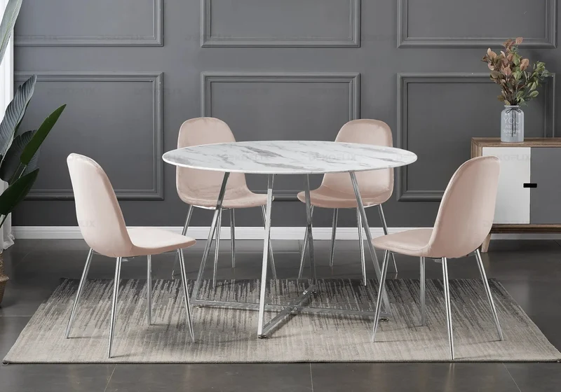 Table ronde marbre blanc pieds argent - Gina