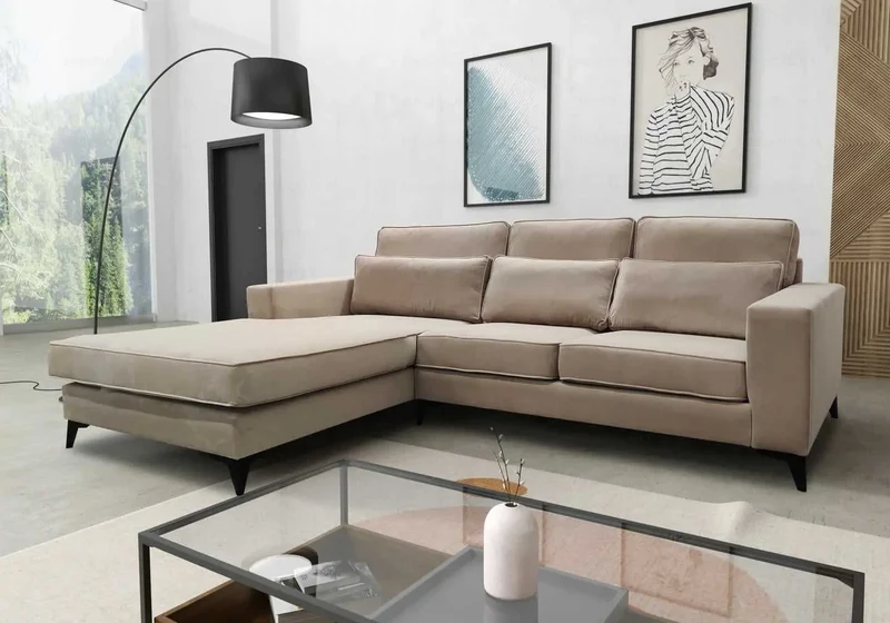 Canapé angle velours beige - Saly