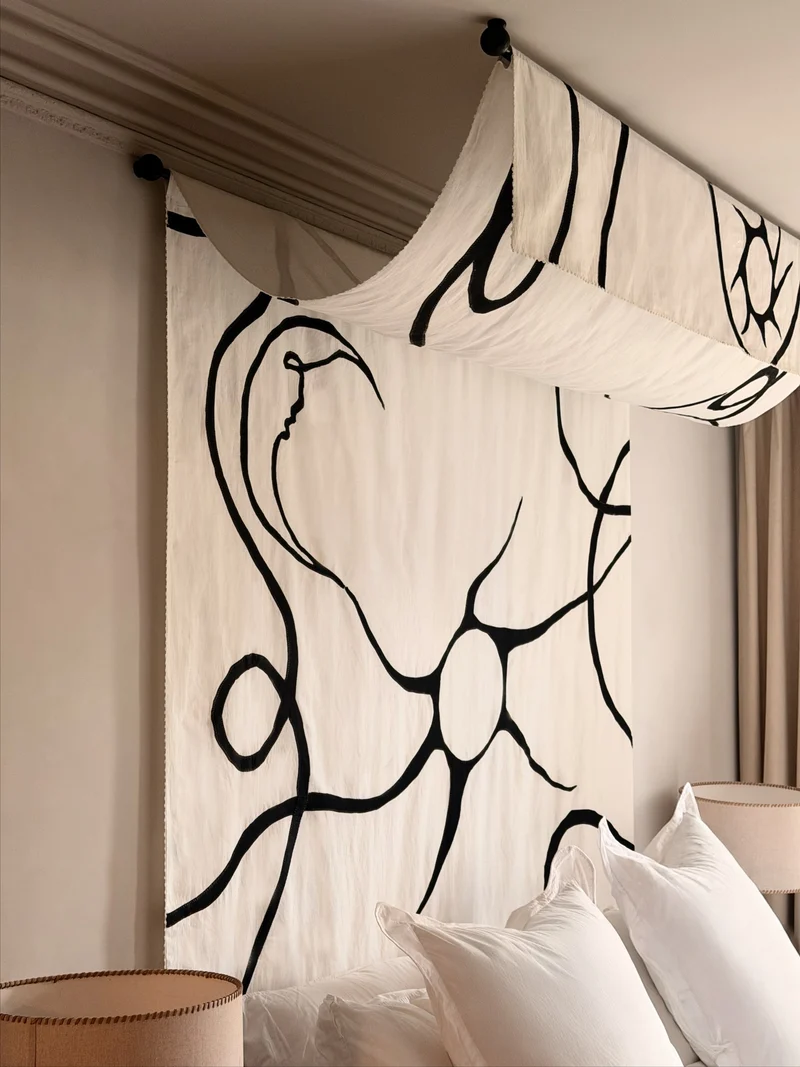 Celestial Hand Sewn Silk and Linen Bed Canopy