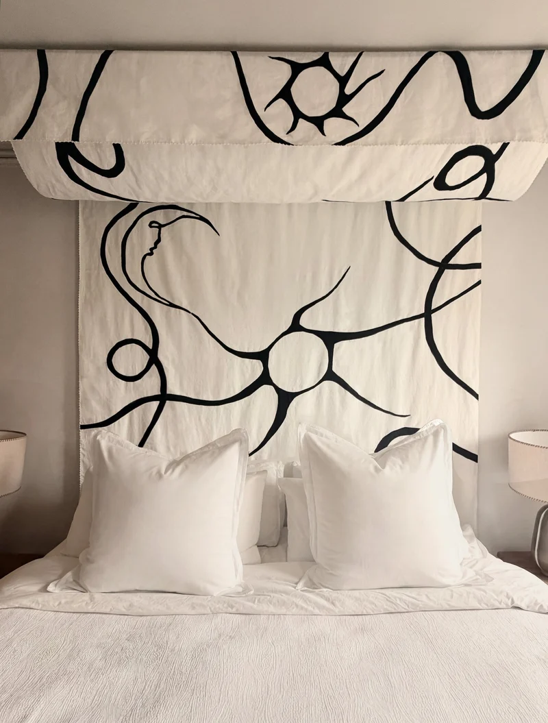 Celestial Hand Sewn Silk and Linen Bed Canopy