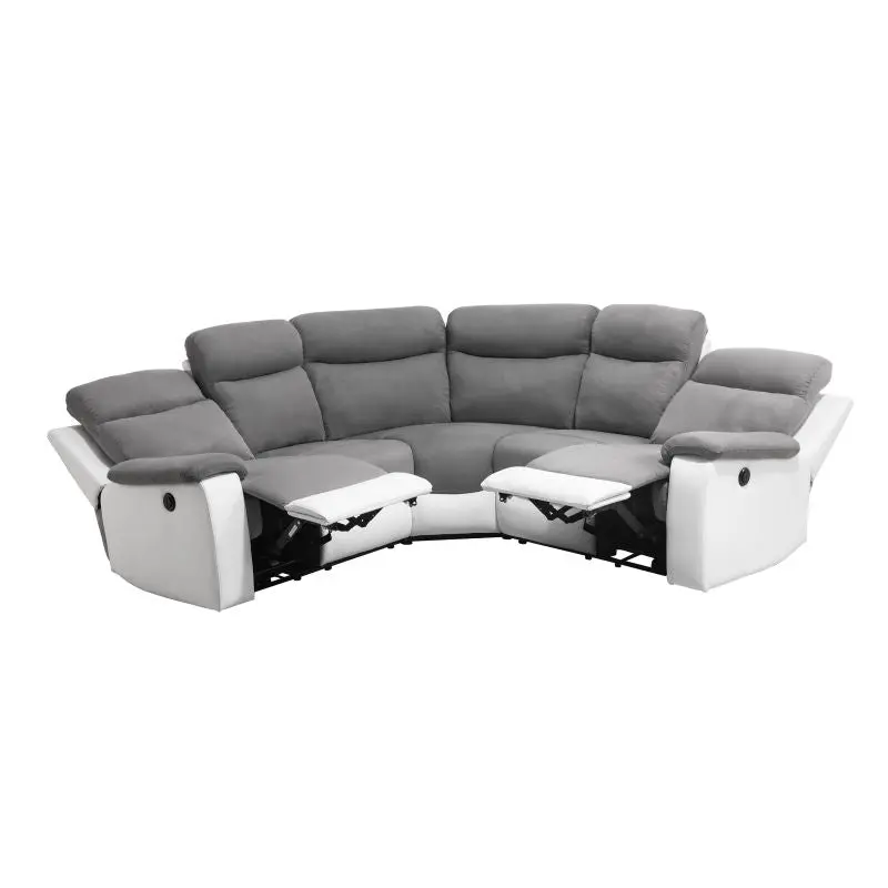 Canapé d'angle relax électrique blanc et gris - Oscar