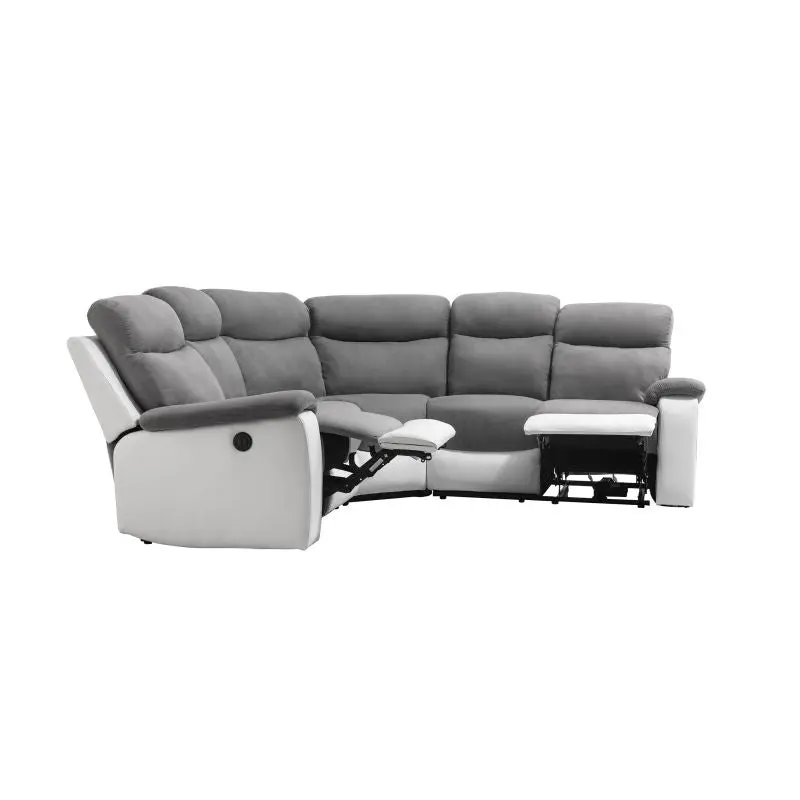 Canapé d'angle relax électrique blanc et gris - Oscar