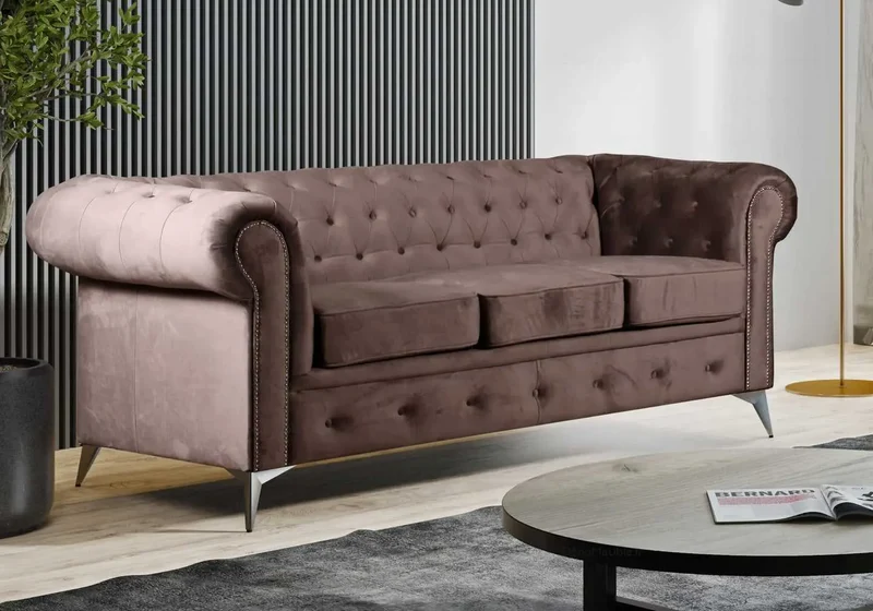 Canapé Chesterfield velours moka - Hugo