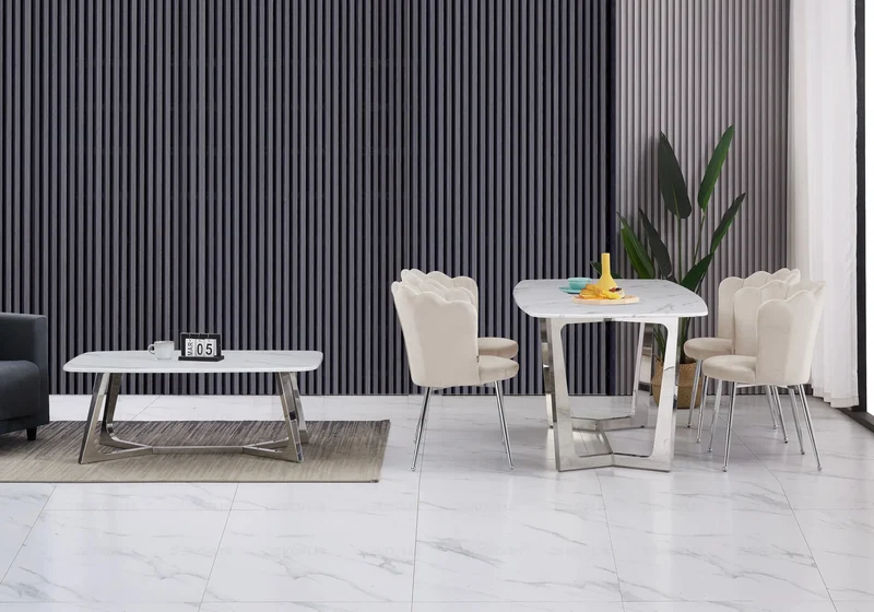 Table basse marbre blanc argent - Gaya