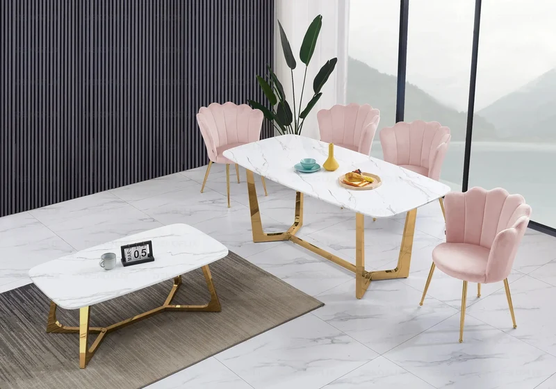 Table basse marbre blanc doré - Gaya