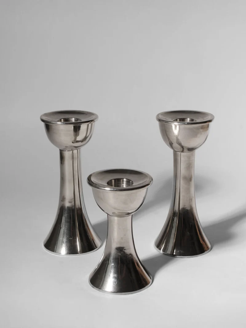 Mid-Century Silver Aluminum Candle Holders Set