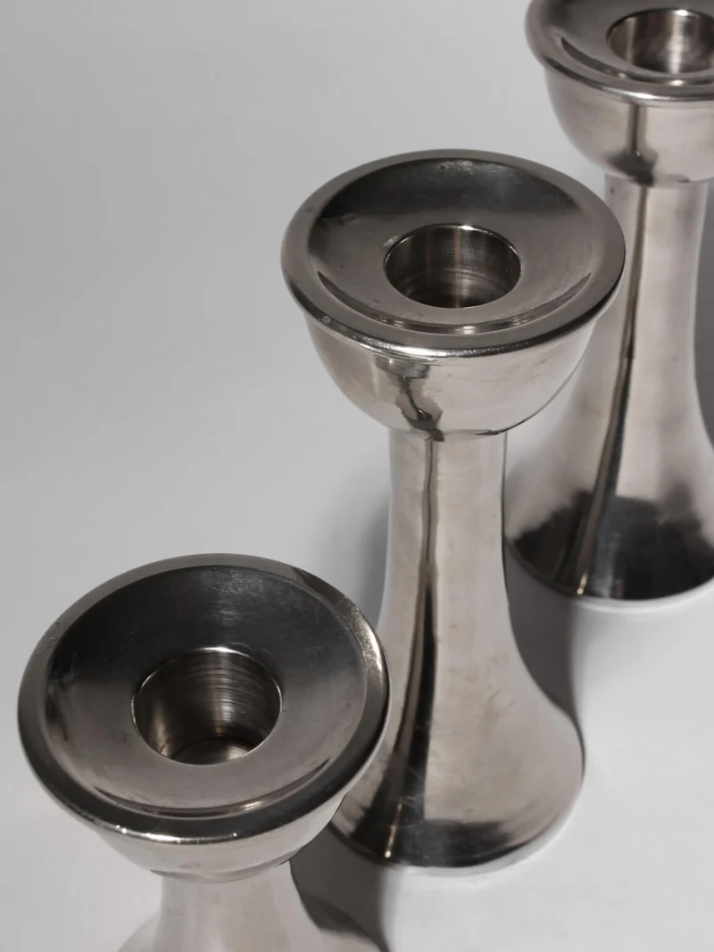 Mid-Century Silver Aluminum Candle Holders Set