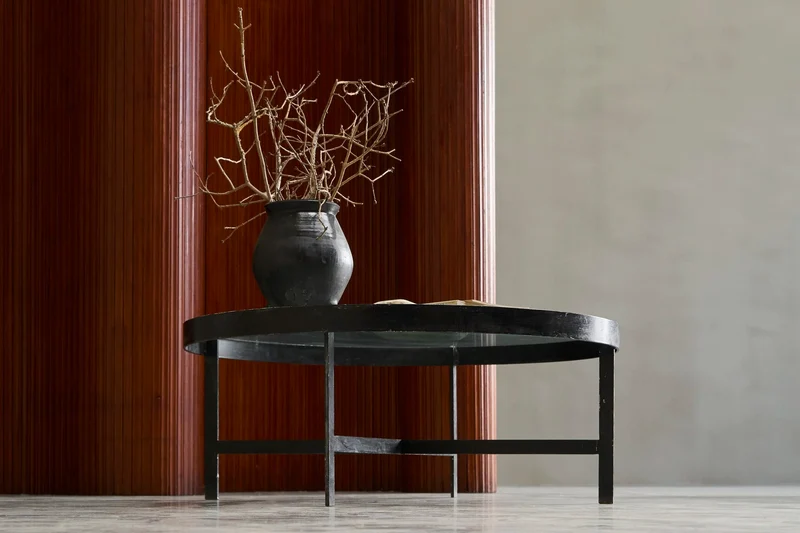 Janni van Pelt Coffee Table in Patinated Metal and Glass The Netherlands 1950s