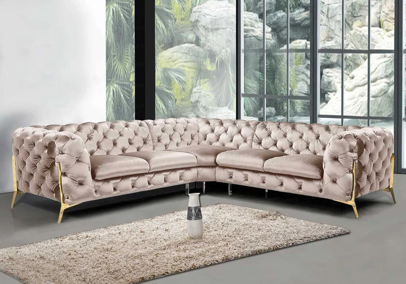 Canapé angle chesterfield taupe PACO