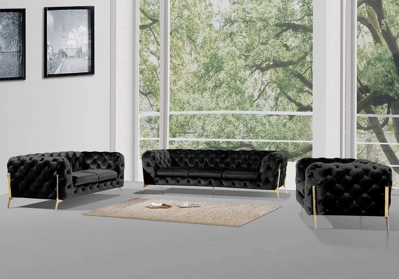 Canapés 3+2+1 chesterfield noir PACO