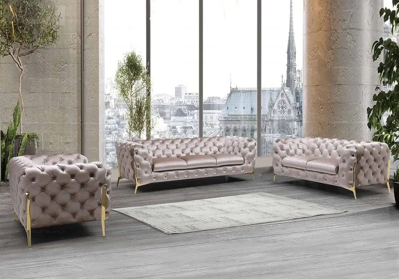 Canapés 3+2+1 chesterfield taupe PACO
