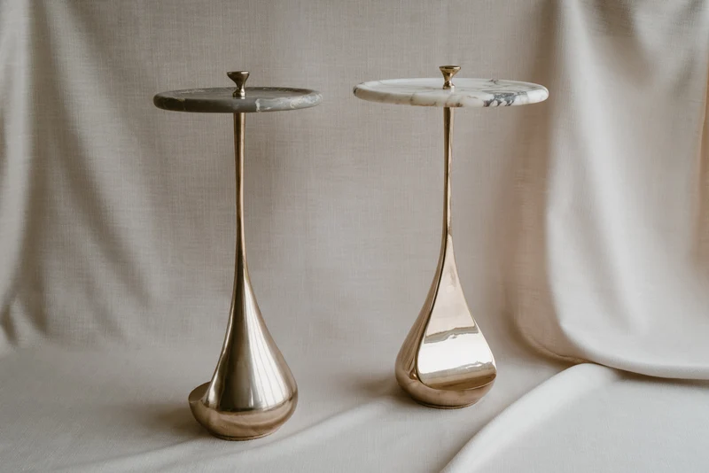 Cabriole Side Table in Marble and Bronze