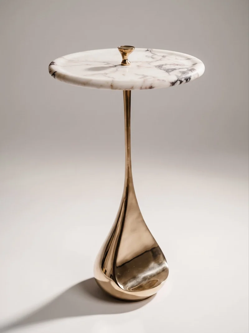 Cabriole Side Table in Marble and Bronze