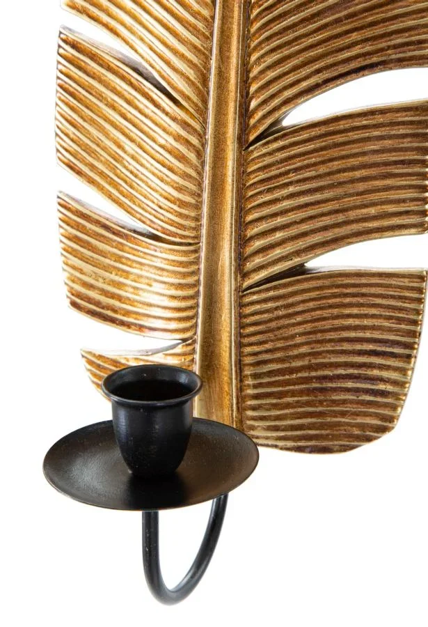 Bougeoir à feuilles de palmier en métal doré
