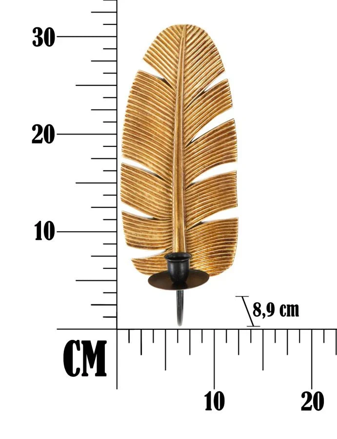 Bougeoir à feuilles de palmier en métal doré