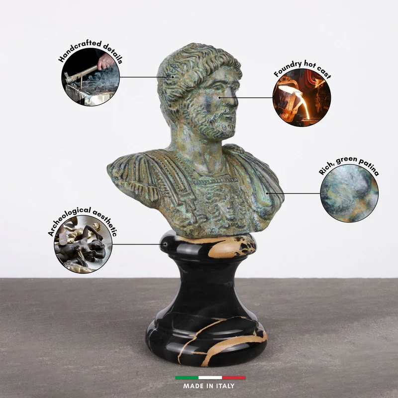 Buste d'Hadrien - empereur romain - bronze vert