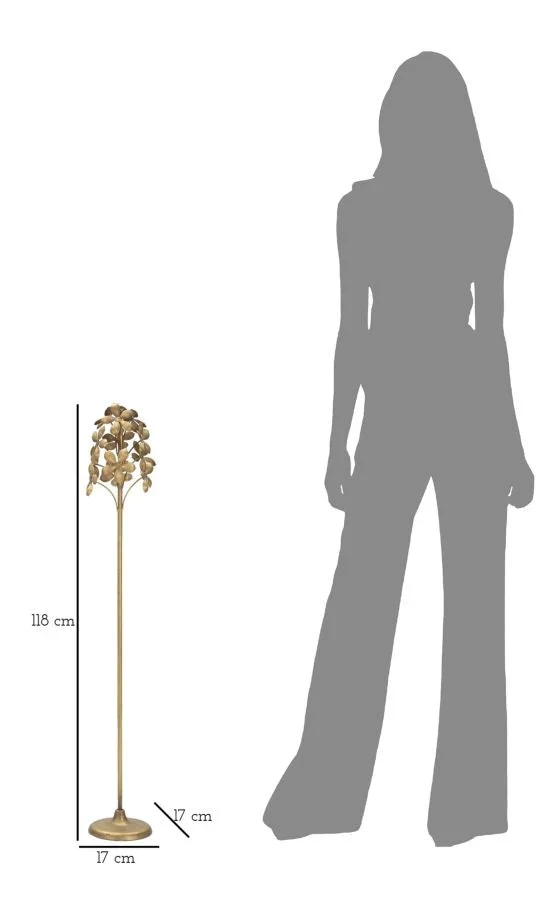 Bougeoir sur pied en métal doré au design floral